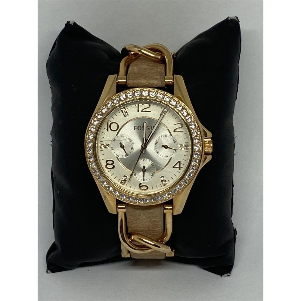 Fossil Riley ES3466 Women Beige Leather Stainless Steel Analog Dial Watch MP707